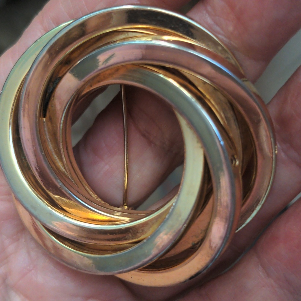 Gold Interlocking Circle Brooch, Statement Pin Vi… - image 5